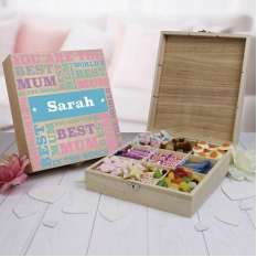 Hampers and Gifts to the UK - Send the Personalised Best Mum Large Wooden Sweet Box